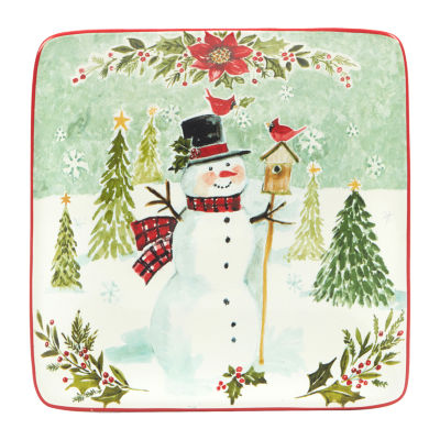 Set of 4 Christmas Lodge Snowman Dining Dessert Plates - Certified  International