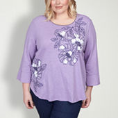 Alfred Dunner Lavender Fields Womens Plus Round Neck 3/4 Sleeve T-Shirt,  Color: Multi - JCPenney