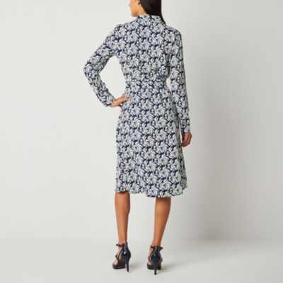 Worthington Womens Long Sleeve Midi Shirt Dress