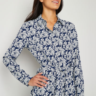 Worthington Womens Long Sleeve Midi Shirt Dress