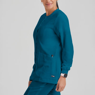 Grey's Anatomy™ by Barco Classic 4450 Jamie 4-Pocket Crewneck Snap-Front Womens Plus Tall Tag Free Scrub Jackets