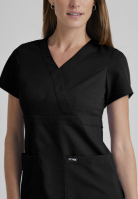 Grey's Anatomy™ by Barco Classic 4153 Riley 3-Pocket Mock Wrap Womens Plus Tall V Neck Short Sleeve Scrub Tops