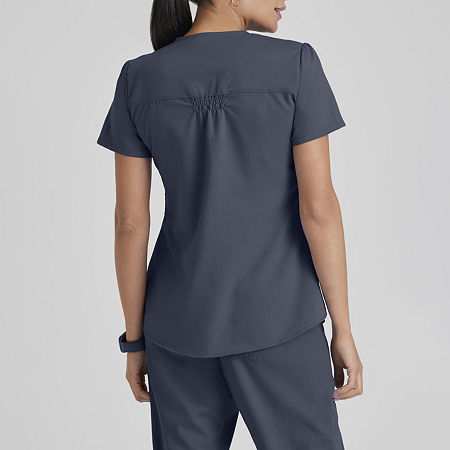 Grey's Anatomy By Barco Classic 71166 Aubrey 2-Pocket Womens Plus Tall V Neck Tag Free Short Sleeve Scrub Top, 5x-large, Gray