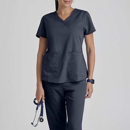 Grey's Anatomy By Barco Classic 71166 Aubrey 2-Pocket Womens Plus Tall V Neck Tag Free Short Sleeve Scrub Top, 5x-large, Gray