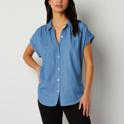 a.n.a Womens Short Sleeve Camp Shirt