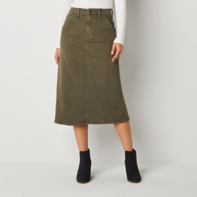 a.n.a Womens High Rise Midi Twill Skirt