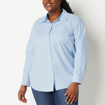 St. John's Bay Plus Womens Long Sleeve Relaxed Fit Button-Down Shirt