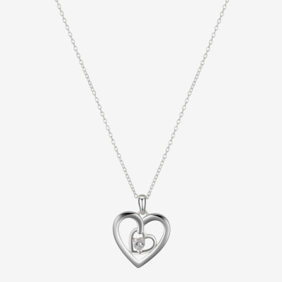 Footnotes Mother & Daughter Cubic Zirconia Sterling Silver 16 Inch Link Heart Pendant Necklace