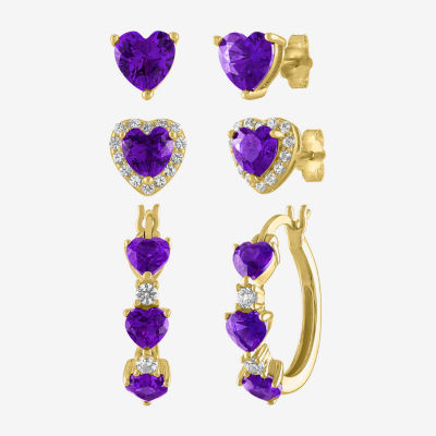 Gemstone 14K Gold Over Silver Heart 3 Pair Jewelry Set