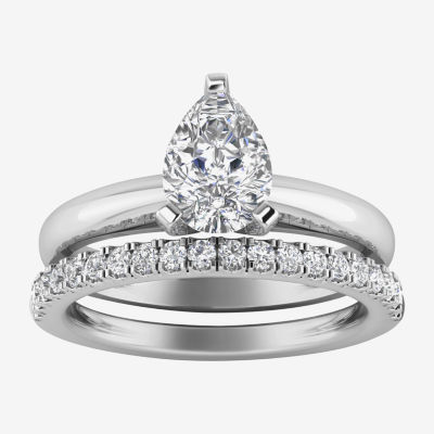 Gray Bow Box (H / Si2) Womens 1 1/4 CT. T.W. Lab Grown White Diamond 10K Gold Pear Solitaire Bridal Set