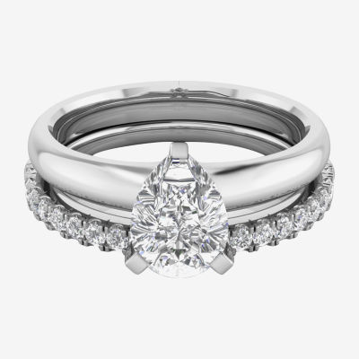 Gray Bow Box (H / Si2) Womens 1 1/4 CT. T.W. Lab Grown White Diamond 10K Gold Pear Solitaire Bridal Set