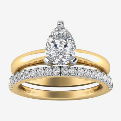 (H-I / Si2-I1) Womens 1 1/4 CT. T.W. Lab Grown White Diamond 14K Gold Pear Solitaire Bridal Set