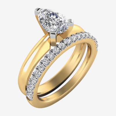 (H-I / Si2-I1) Womens 1 1/4 CT. T.W. Lab Grown White Diamond 14K Gold Pear Solitaire Bridal Set