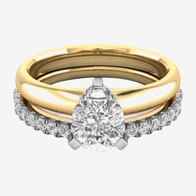 (H-I / Si2-I1) Womens 1 1/4 CT. T.W. Lab Grown White Diamond 14K Gold Pear Solitaire Bridal Set