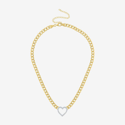 Diamond Addiction (G-H / Si2-I1) 14K Gold Over Silver Sterling Silver 18 Inch Curb Heart Chain Necklace