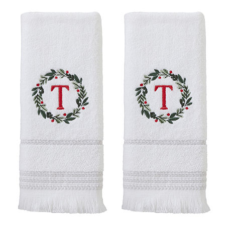 Skl Home Wreath Monogram Letter T 2-pc. Hand Towel, One Size, White