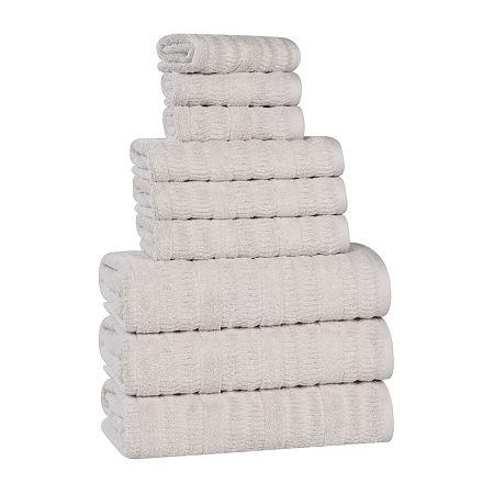 Superior Mika Collection | 80% Cotton 20% Viscose 9-pc. Quick Dry Solid Bath Towel Set In Silver