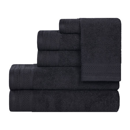 Superior Honeycomb Collection | 100% Combed Cotton 6-pc. Quick Dry Solid Bath Towel Set In Black
