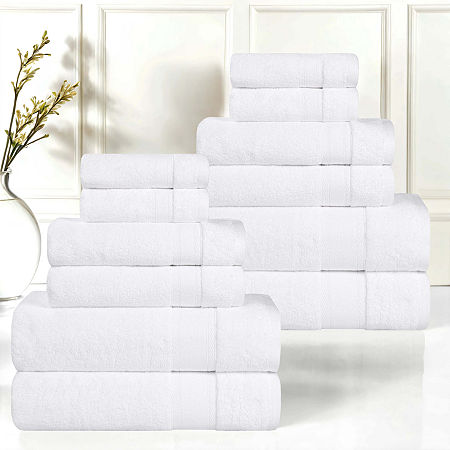 Superior Belmont Collection | 100% Cotton 12-pc. Quick Dry Solid Bath Towel Set In White