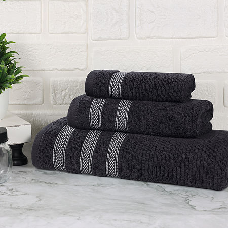 Superior Brea Collection | 100% Cotton 3-pc. Quick Dry Solid Bath Towel Set In Black