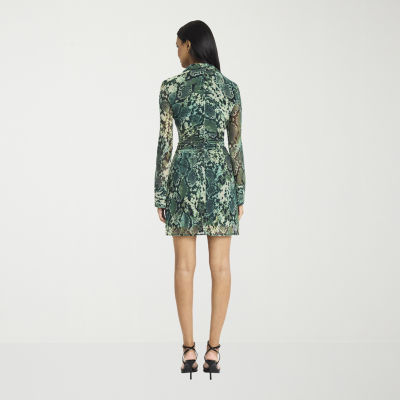 Donna Morgan Womens Long Sleeve Animal Shirt Dress