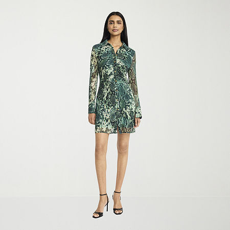 Donna Morgan Womens Long Sleeve Animal Shirt Dress