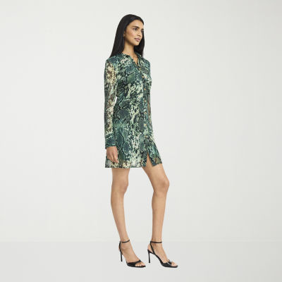 Donna Morgan Womens Long Sleeve Animal Shirt Dress