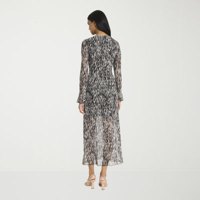 Donna Morgan Womens Long Sleeve Midi Abstract Sheath Dress