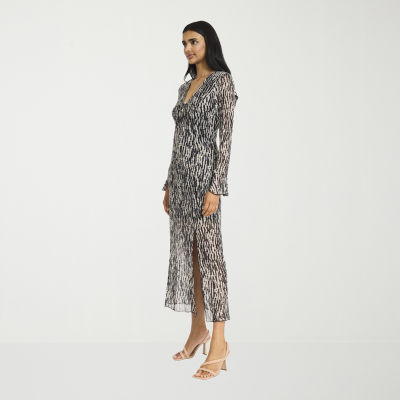 Donna Morgan Womens Long Sleeve Midi Abstract Sheath Dress