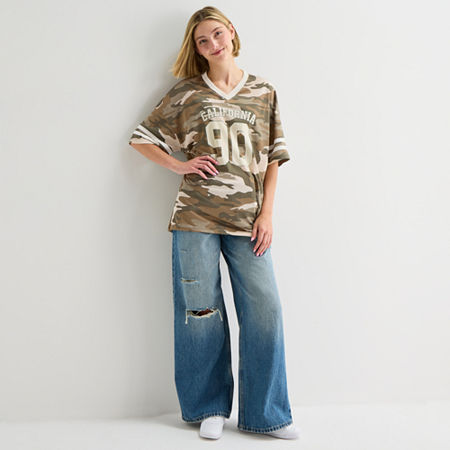 Forever 21 Womens Juniors V Neck Short Sleeve Jersey In Green