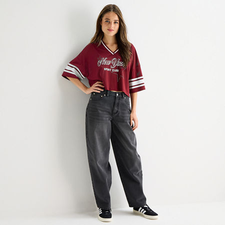 Forever 21 Womens Juniors V Neck Short Sleeve Jersey In Red