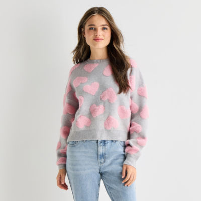 Forever 21 Juniors Womens Crew Neck Long Sleeve Hearts Pullover Sweater