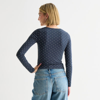 Arizona Womens Juniors Square Neck Long Sleeve Layered Top