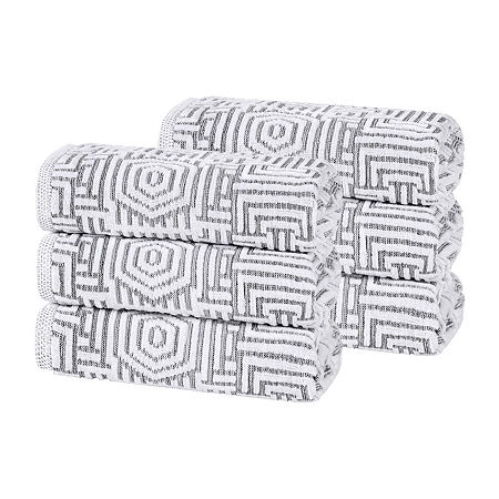 Superior Jasper Collection | 100% Cotton 6-pc. Geometric Hand Towel In Black