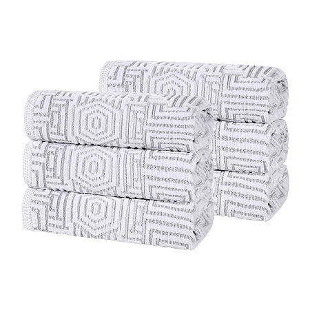 Superior Jasper Collection | 100% Cotton 6-pc. Geometric Hand Towel In Silver