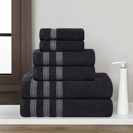 Superior Brea Collection | 100% Cotton 6-pc. Quick Dry Solid Bath Towel Set In Black