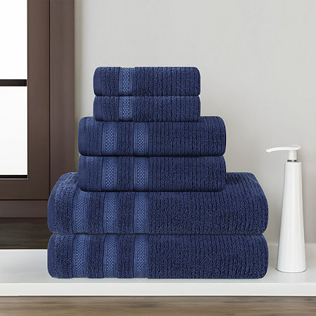 Superior Brea Collection | 100% Cotton 6-pc. Quick Dry Solid Bath Towel Set In Blue