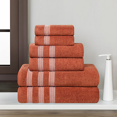 Superior Brea Collection | 100% Cotton 6-pc. Quick Dry Solid Bath Towel Set In Orange