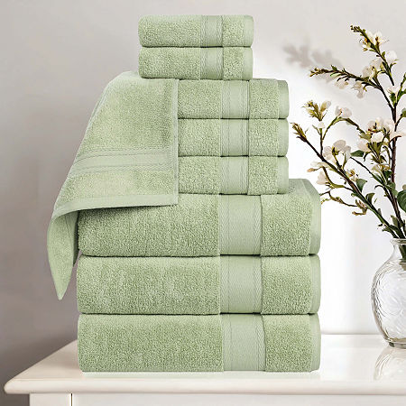 Superior Belmont Collection | 100% Cotton 9-pc. Quick Dry Solid Bath Towel Set In Green
