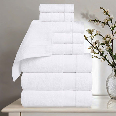 Superior Belmont Collection | 100% Cotton 9-pc. Quick Dry Solid Bath Towel Set In White