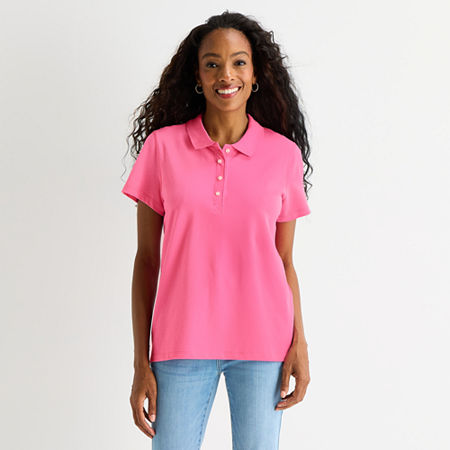 St. John's Bay Womens Adaptive Short Sleeve Easy-on + Easy-off Polo Shirt, X-large, Pink