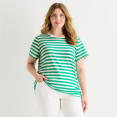 St. John's Bay Womens Plus Crew Neck Short Sleeve Regular Fit Graphic T-Shirt