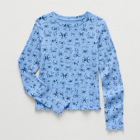 Thereabouts Little & Big Kid Girls Round Neck Long Sleeve T-shirt In Blue