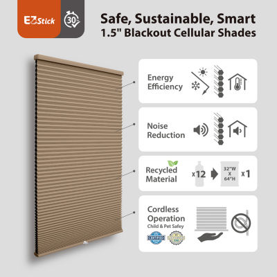 Eco Estates Ez Stick 1.5" Cut-To-Width Cordless 100% Blackout Cellular Shade