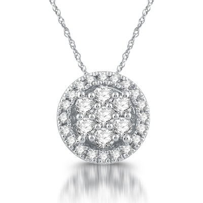 Diamond Blossom Womens 1/2 CT. T.W. Natural White Diamond 10K Gold Round 18 Inch Pendant Necklace