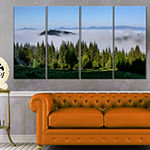 Designart Green Trees And Fog Over Mountains Landscape Canvas Art Print - 4 Panels