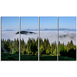 Designart Green Trees And Fog Over Mountains Landscape Canvas Art Print - 4 Panels