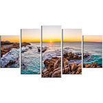 Designart Sunrise at Freycinet Np Beach LandscapeWrapped Art Print - 5 Panels
