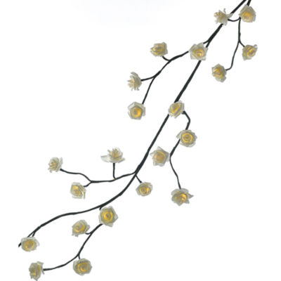 Kurt Adler 6-Foot Pre-Lit White Rose Green LED Indoor/Outdoor Garland