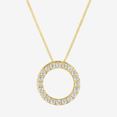 Womens 1/6 CT. T.W. Lab Grown White Diamond 10K Gold Circle Pendant Necklace